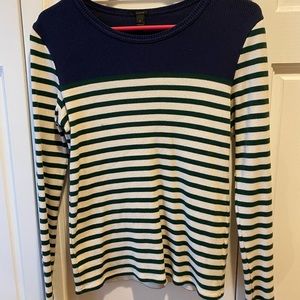 JCrew medium thermal top. Blue top with green/white stripes.